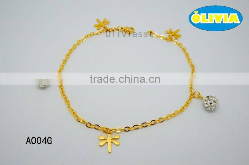 Olivia Jewelry High Quality 316L Stainless Steel Fashion Gold Charm Anklet With Stone