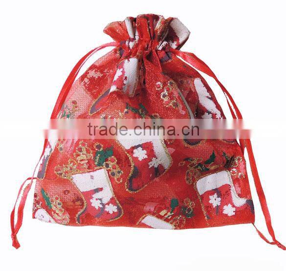 10*15cm Red Christmas organza favor bag with ribbon drawstring