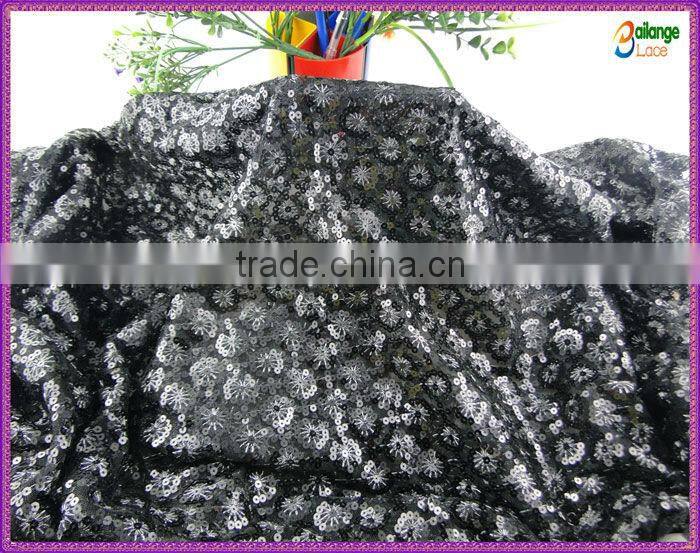 beautiful sequin fabric with silver flower for girl party dress 2016