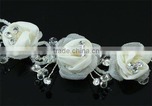 Bridal Flexible Ivory Satin Rose Hair Flowers CT1399