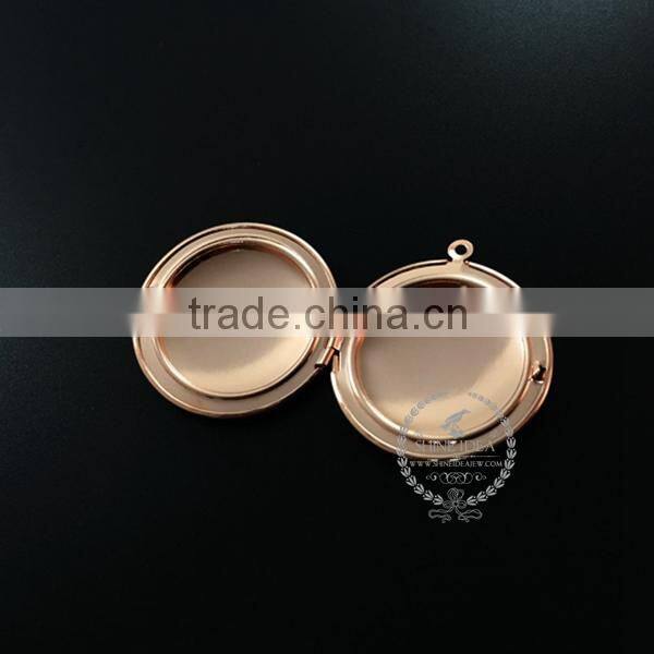33MM rose gold plated brass round photo locket vintage style fold photo locket pendant charm 1110025