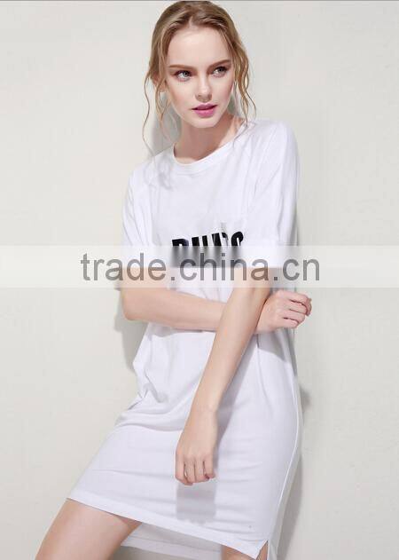 girls casual long t-shirt wholesale pure white t-shirts with letter printed loose long plain white t-shirt