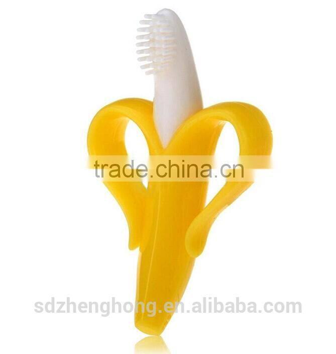 100% Food Grade BPA Free Safe Baby Toy Silicone Banana Teether Toothbrush