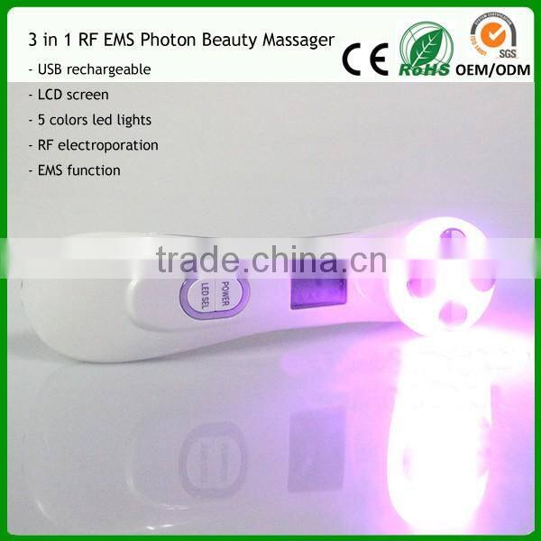 mini home use facial beauty device 6 color ultrasonic led lights photon face massager
