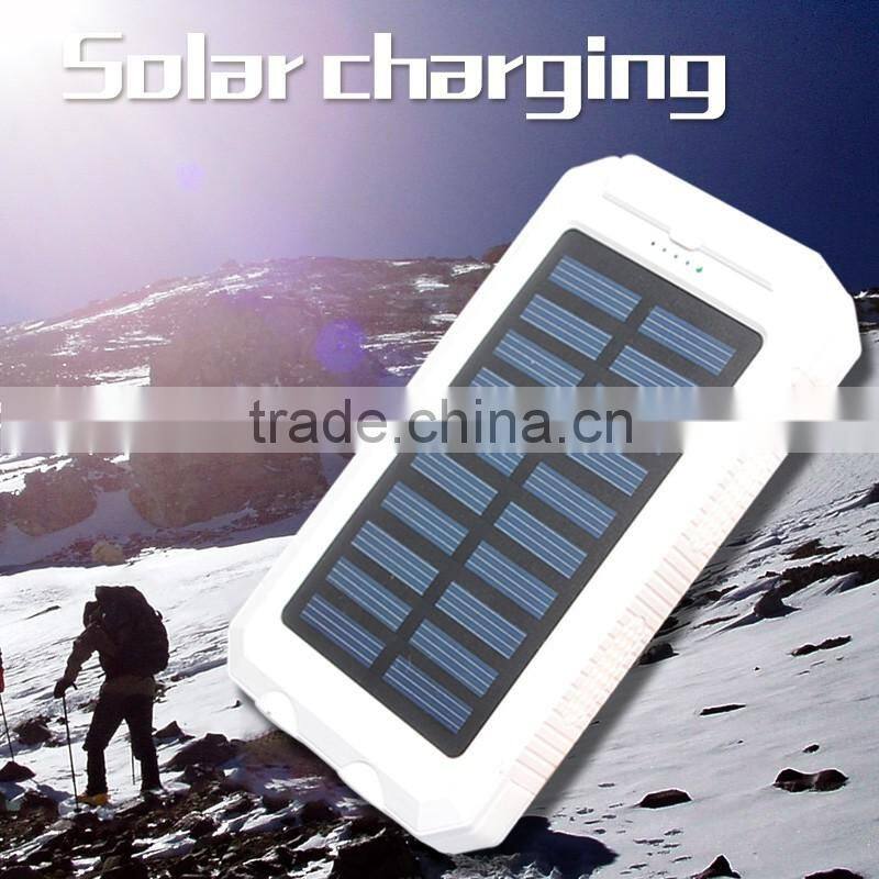 Outdoor survival waterproof solar mobile power bank charger with hook 10000mah