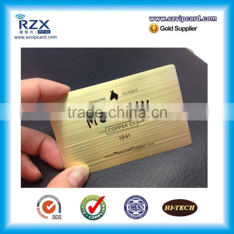 beautiful glossy etaching and hollow out business card metal golden card for gift events 2015