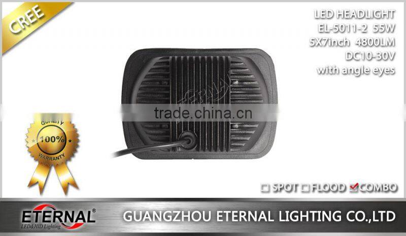 5x7in 55W sealed beam led headlightsealed dual beam with halo ring H4 plug for automotive Jeep off road 4x4 racing vehicles