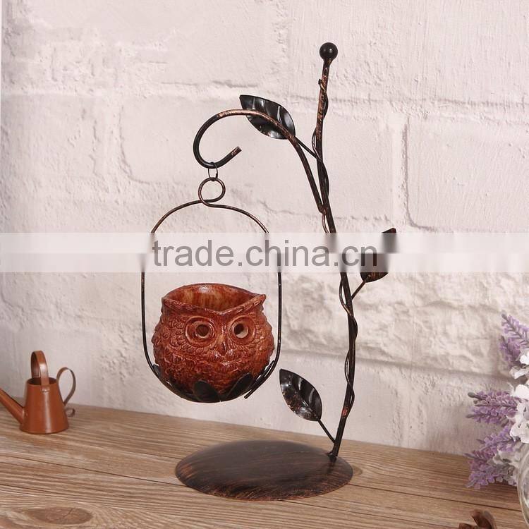 metal owl candle holder,birthday gifts,resin candlestick,tree shape candle holder