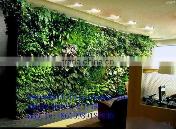 Decorations artificial living wall for indoor plastic big green leaves fake vertical green wall