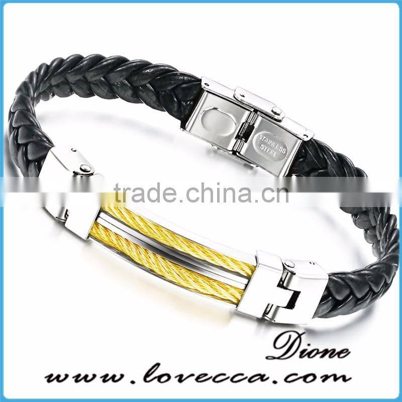 Jewelry Handmade PU Braided Leather Handcuff Charm Bracelet For Men