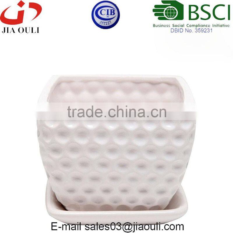 Glazed White Small Round Modern Ceramic Succulent Planter Pot