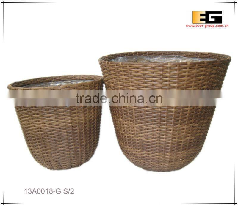 Round PE/Plastic rattan with liner deco basket