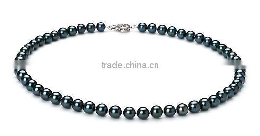 simple AAA 8-9mm black round Japanese Akoya pearl necklace