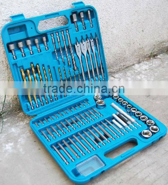 84PCS Socket &Drills Bits Set(SOCKET ADAPTOR/SCREWDRIVER BIT CRV/FLAT WOOD BITS WITH HEX SHANK)
