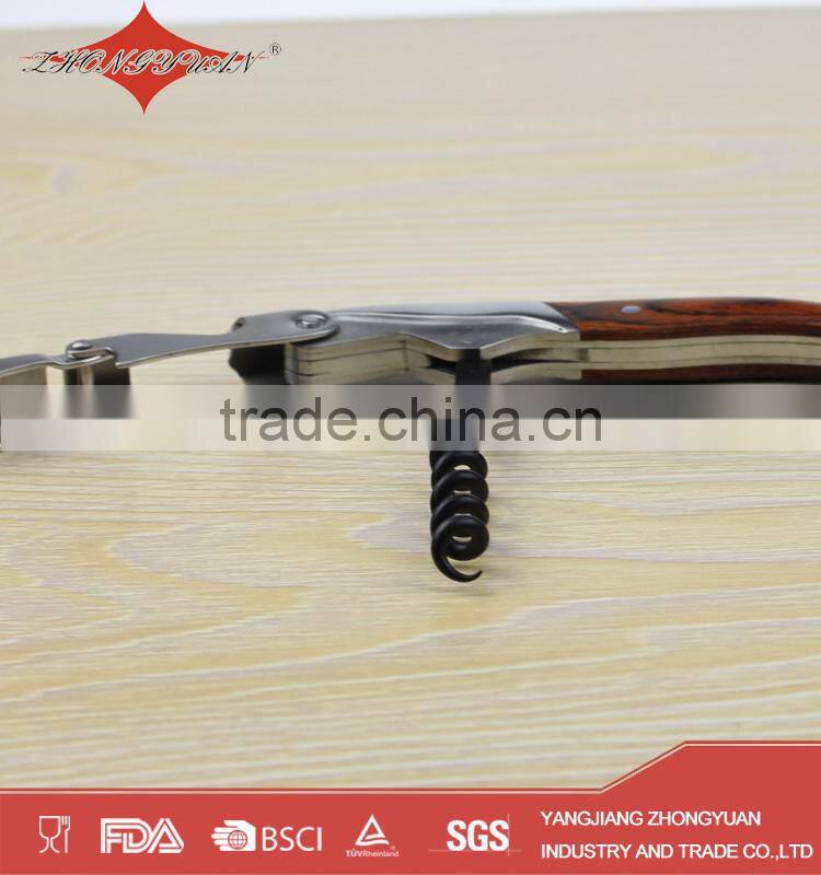 Wood handle bottle cork opener wine corkscrew with knife