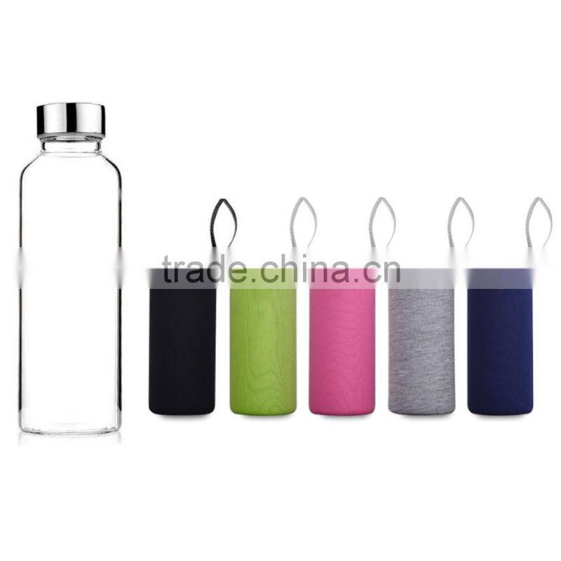 Hot Selling New Clear Glass Sport Water Bottle With Protective Bag 360ml/550ml Fruit Outdoor Bike Bottles Excellent Qualtiy