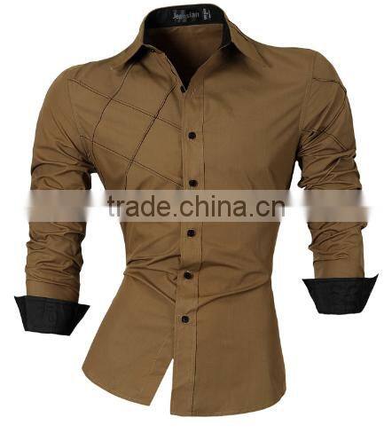 2016 New Fashion Men Long Sleeve Casual Slim Cotton Dress Shirts