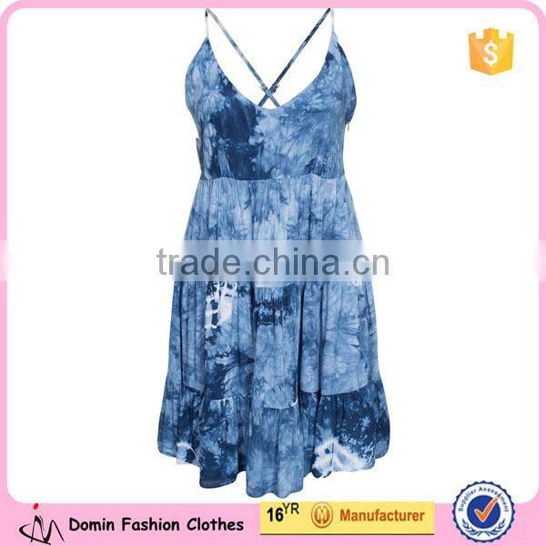 Fashionable Trend Tank Layered Women Sleeveless Cross Back Straps Mini Dress