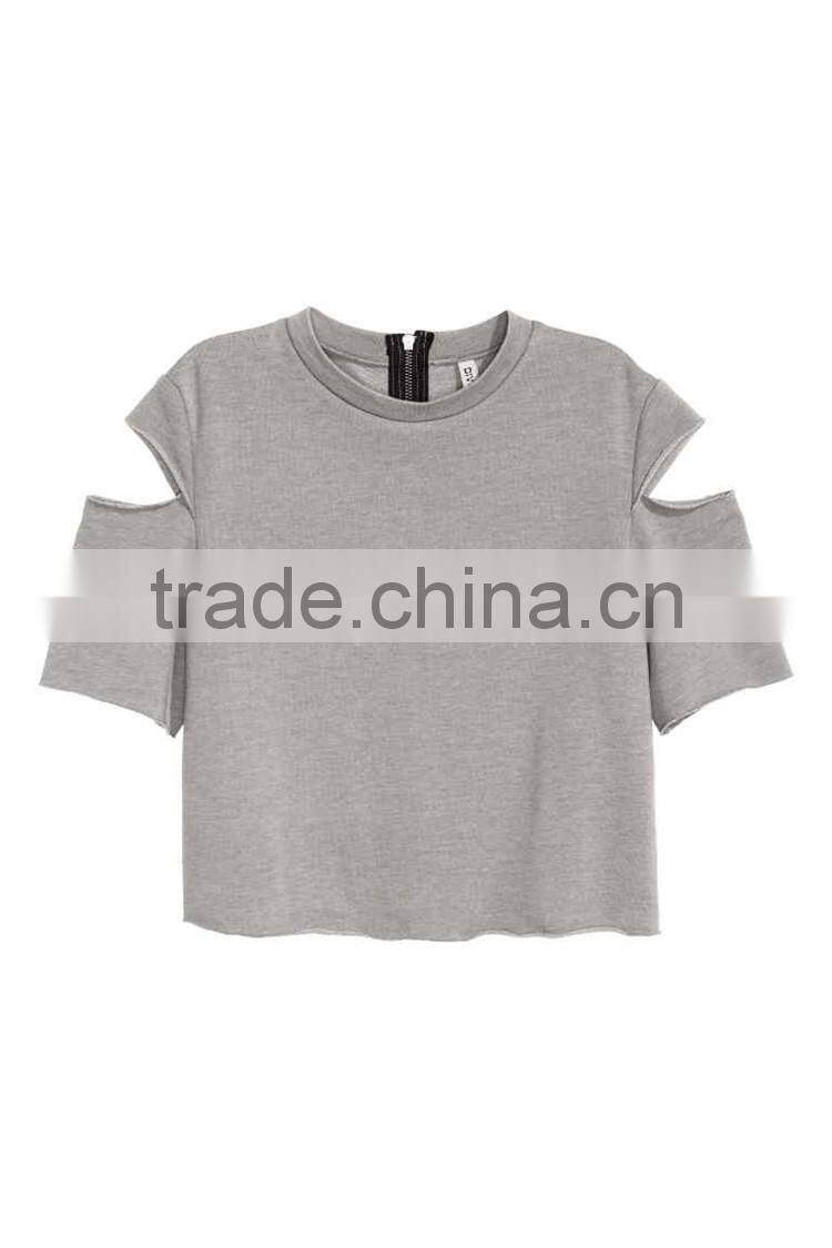 Cropped Jersey Top With Short Sleeves With Openings Crop Tops Wholesale