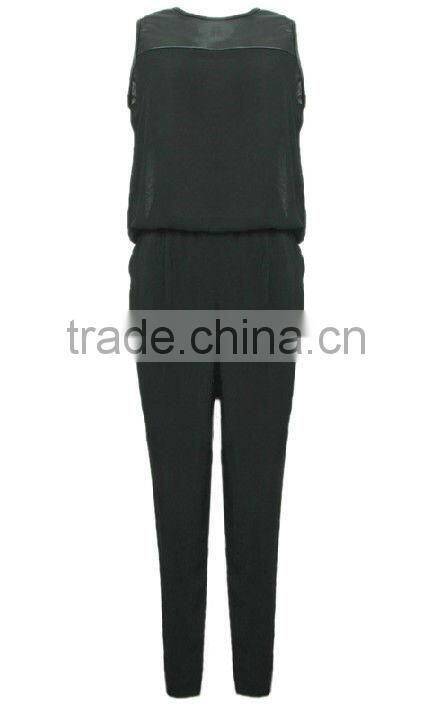 Trendy style ladies sleevless top long pant sexy jumpsuits with back open