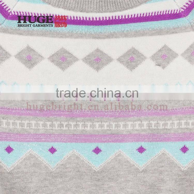 Girls Long Raglan Sleeve Fair Isle Cotton Sweater Knitting