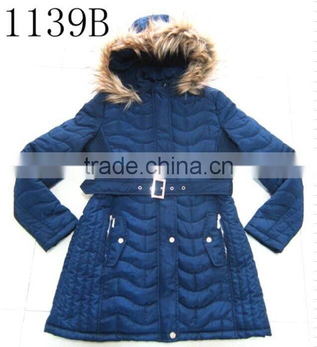 Fur lining long style jacket lady winter coat with hood