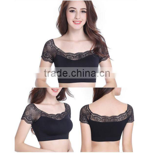 Fashion Womens Basic Short Sleeve Lace Crop Top lady tops for women 2016