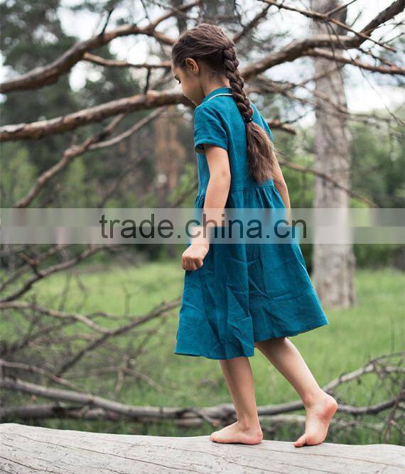 High Quality Washed Girl's Linen Dress Kids Linen Summer Dress