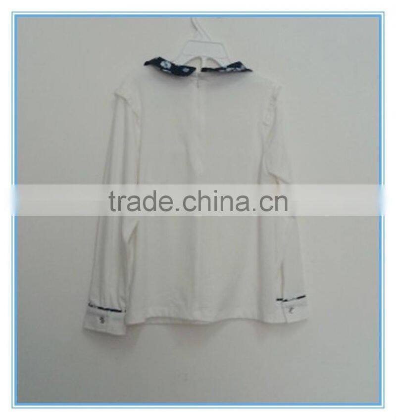 Wholesale OEM children girls cotton long sleeve shirt, girls boutique t shirt with flower printed turn over neck