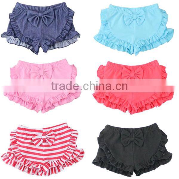2017 new summer kids children toddler knit bow design dark denim jeans ruffle cute cheap Girls Denim Shorts