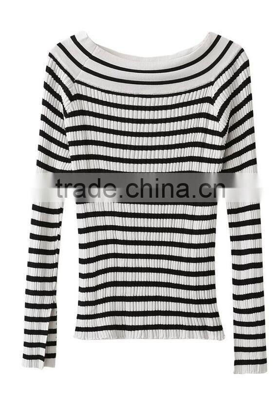 EY0875S New Design 2016 Women Boat Neck Stripe Pullover Sweaters