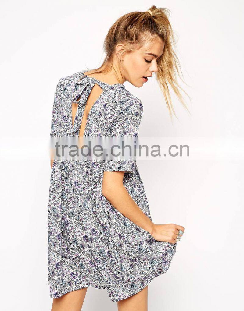 Reclaimed Vintage Smock Dress In Floral Print With Tie Back