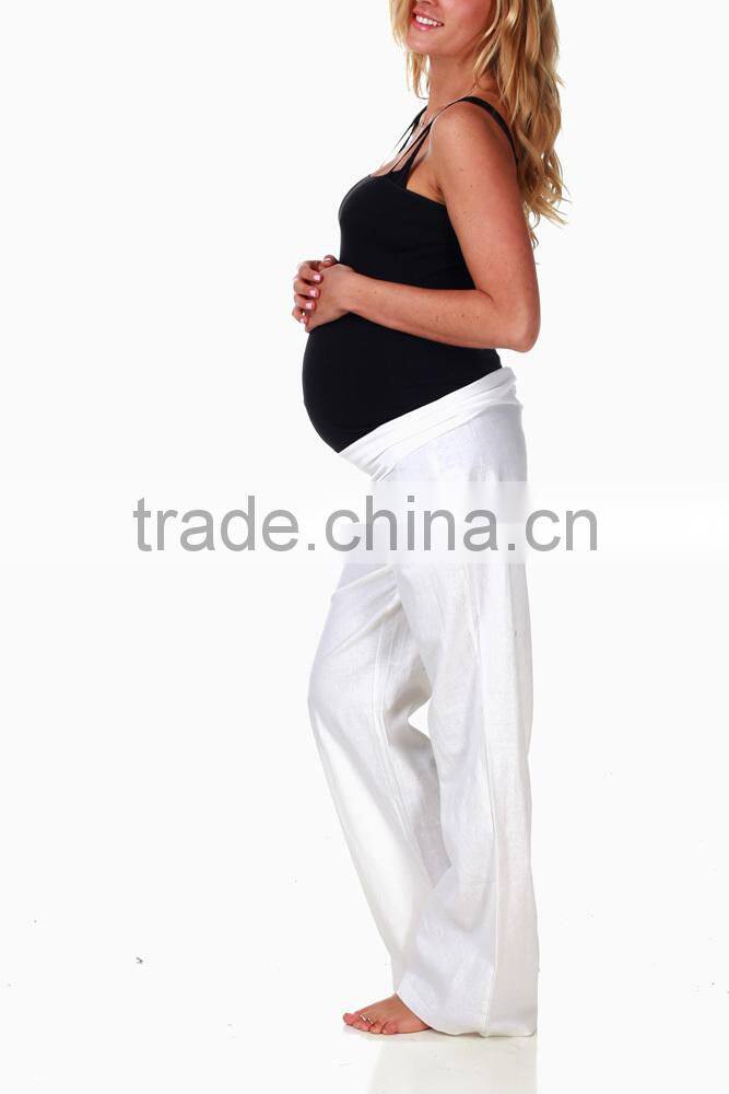 MATERNITY WEAR WHITE LINEN MATERNITY PANTS