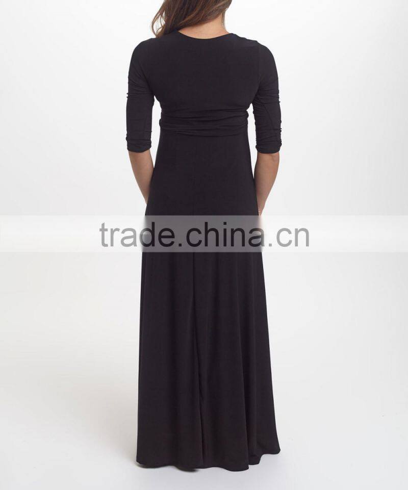 New Fashion Maternity Dresses With Black Tie-Waist Maternity Maxi Dress Half Sleeve Women Clothing WD80817-9