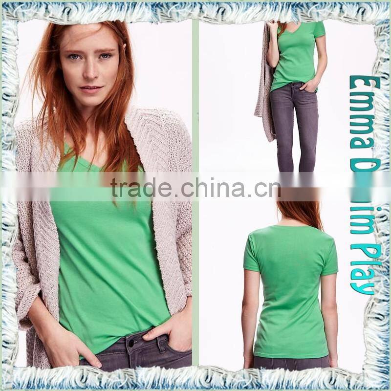 Hot Style Green Colorfast Simple Design Tight Wear Ladies Heart Neck T-Shirts for Summer Clothes