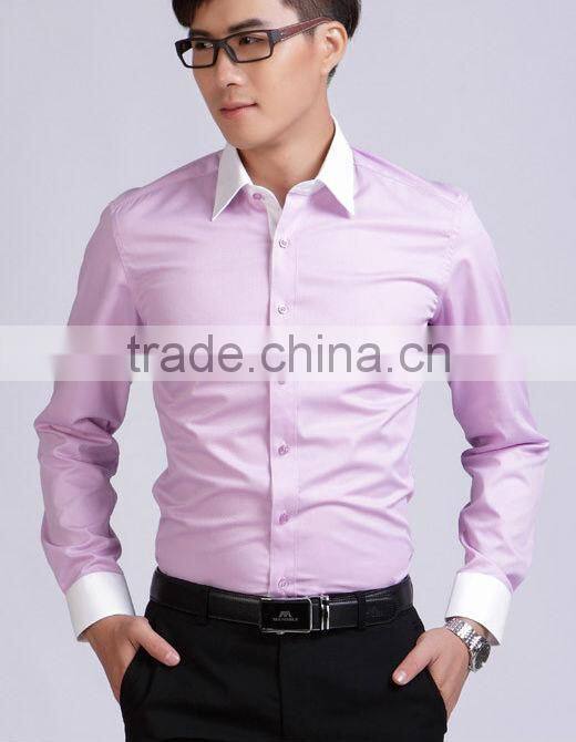 Mens Cotton CVC TC blue pink long sleeve 35% cotton fabric slim men Shirt
