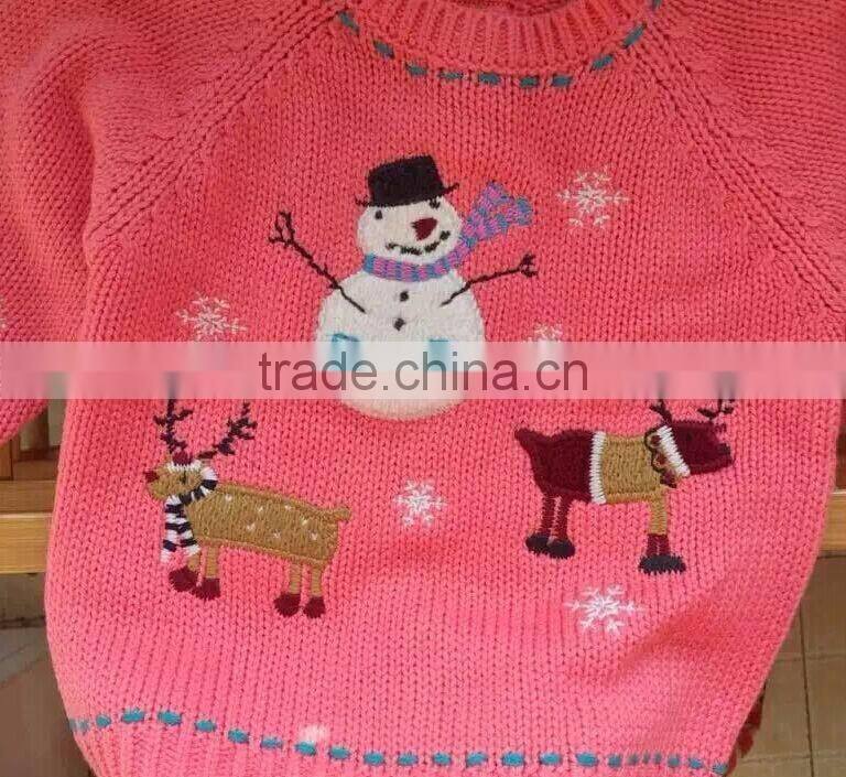 Pink Snowman Embroidery Children Baby Sweater Designs For Girl