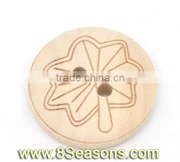 Newest Leaf Pattern Carved Wood Sewing Buttons With 2 Holes