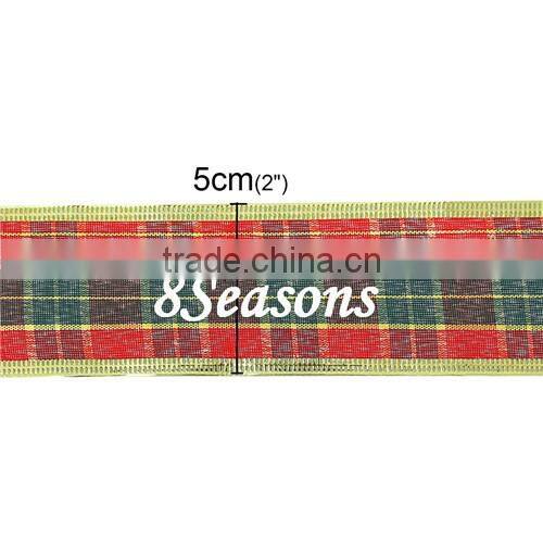 Multicolor Grid Pattern Satin Ribbon For Christmas Decoration 5.0cm