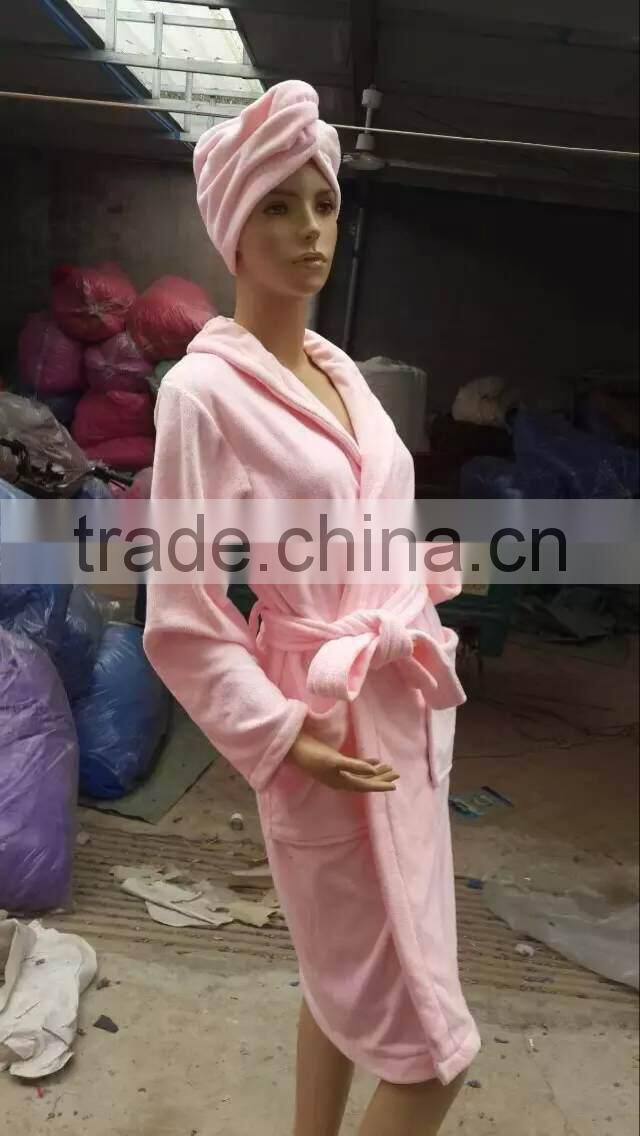 gaoyang factory cheap microfiber bath robe with hair-drying cap