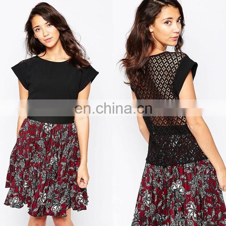 Wholesale ladies fabric Round neckline Lace Back Blouse
