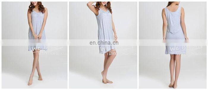 Ladies 95%Bamboo 5%Spandex Sleeveless Melange Color Nightwear Padded Pajamas