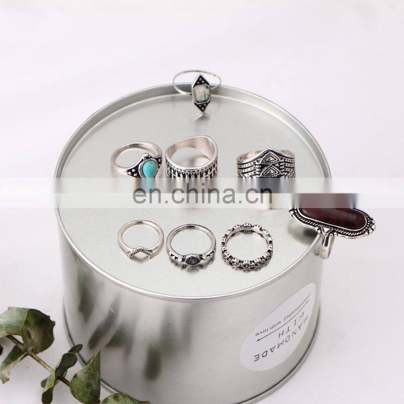 8 Pcs/set New Gold Retro Vintage Women Lady Gemstone Turquoise Jewelry Punk Rings Sets