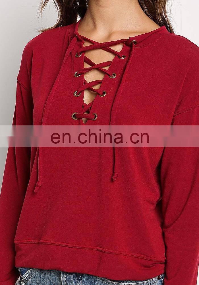 fashion cross tops for women/2016 new fashion women blank tops/plus size long sleeve women tops in black