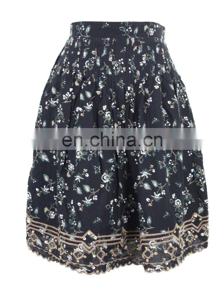 Floral Print Cotton Embroidery Pleated Skirt Old Women Skirt Guangzhou Clothing