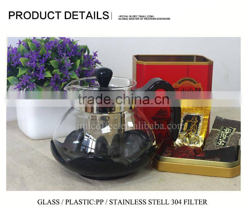 Glass Tea pot with various color to choose , Anti-slip design ,SS 304# tea filter
