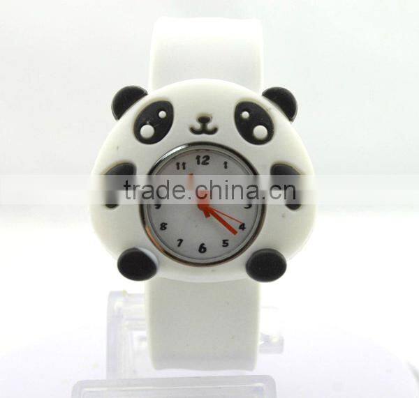 Cute panda slap watch with glass face quartz movt silicone strap for child