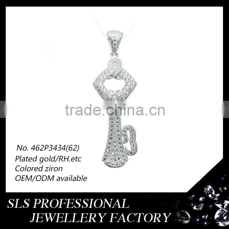 Butterfly shape German silver pendant WITH cubic CZ&Rhodium ,and Exporting natural gemstone pendant of KEY