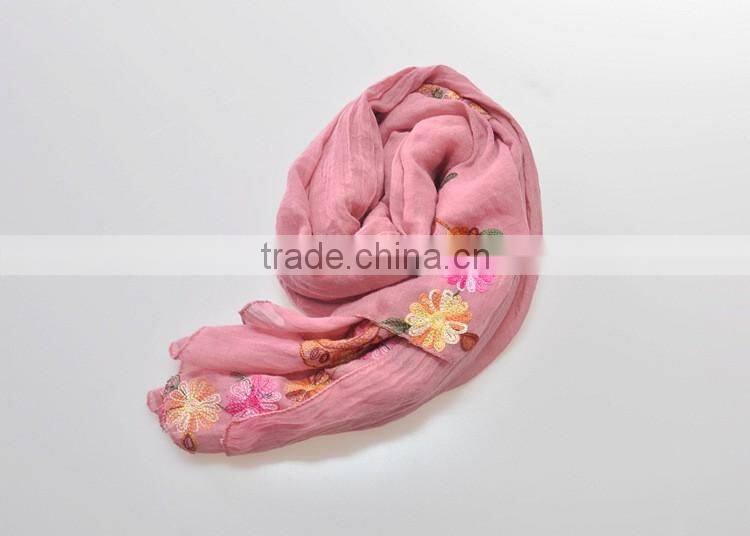 Good Quality Flowers Embroideried Soft Cotton Shawl Scarf Hijab