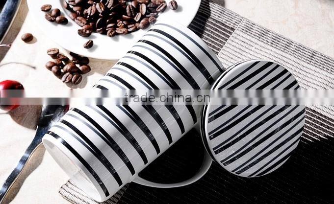 black strip design 12oz tall new bone china ceramic coffee mugs/cups for Germany